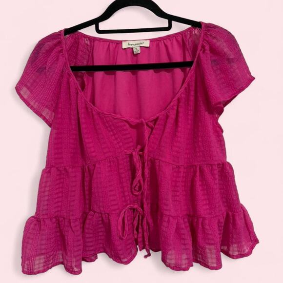 Francesca’s Pink Ruffle Blouse with tie detail size small - Picture 1 of 5